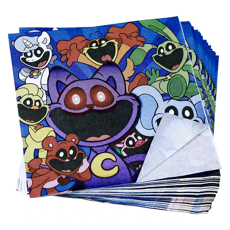 Smiling Critters Birthday Decorations Gamer Party Balloon Stickers Disposable Tableware Cup Plate For Kids Gifts Party Supplies