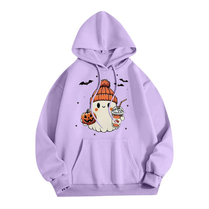 Women Halloween Printed Hoodie Casual Long Sleeve Sweatshirt Fashion Oversize Pullover Cozy Winter Streetwear Chic Loungewear