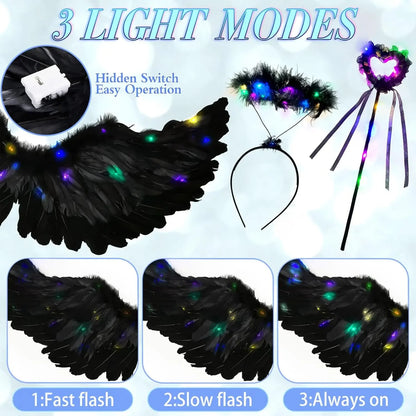EtherealBe light up angel costume for girls featuring colorful lights and feathered wings