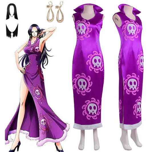 Boa Hancock Cosplay Costume Anime Kimono Purple Dress Cheongsam Cloak Women Halloween  Fancy Dress Cheongsam Uniform Suits