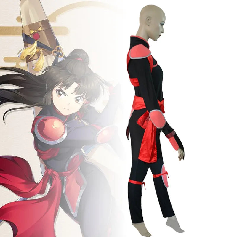 Anime Inuyasha Sango Cosplay Costume Women Black Red Jumpsuit Outfit Halloween Uniform Suit