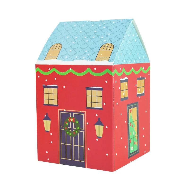4pcs Christmas House Shape Candy Box Cartoon Merry Christmas Gift Packaging Chocolate Box Navidad 2025 New Year Party Kids Gifts
