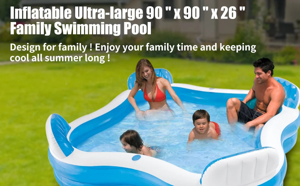 Inflatable Pool Kids for Adult - 90" 90" 26" ,Giant Large Blow up Pool for Indoor Garden Summer Water Party