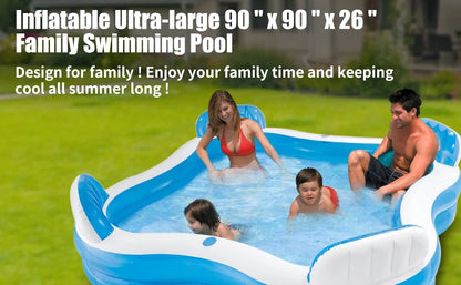 Inflatable Pool Kids for Adult - 90" 90" 26" ,Giant Large Blow up Pool for Indoor Garden Summer Water Party
