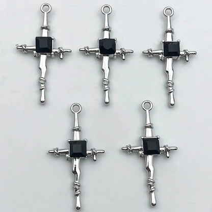 5Pcs Metal Alloy Charms Black Series Sweet and Cool Style Butterfly Cross Flower Shape Pendants Decorations For Jewelry Making