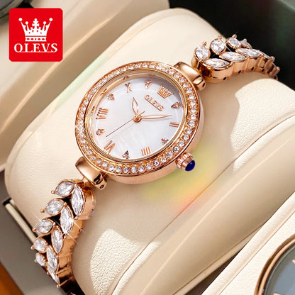 OLEVS 9971 Women's Watches Elegant Fashion Original Wristwatch Waterproof  Fish Bone Strap Luminous Hand Diamond Bezel Reloj