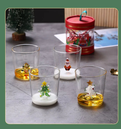 300ml 3D Patterns Christmas Glass Cup Coffee Wine Mug Xmas Glass Cups For Home Decoration Christmas Gift High Quality