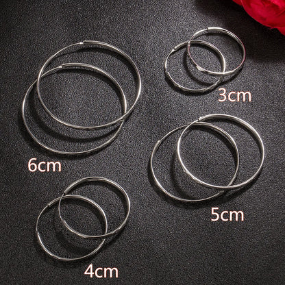 925 Sterling Silver 3/4/5/6CM Round Hoop Earrings For Women Fashion Party Luxury Jewelry Accessories Christmas GaaBou