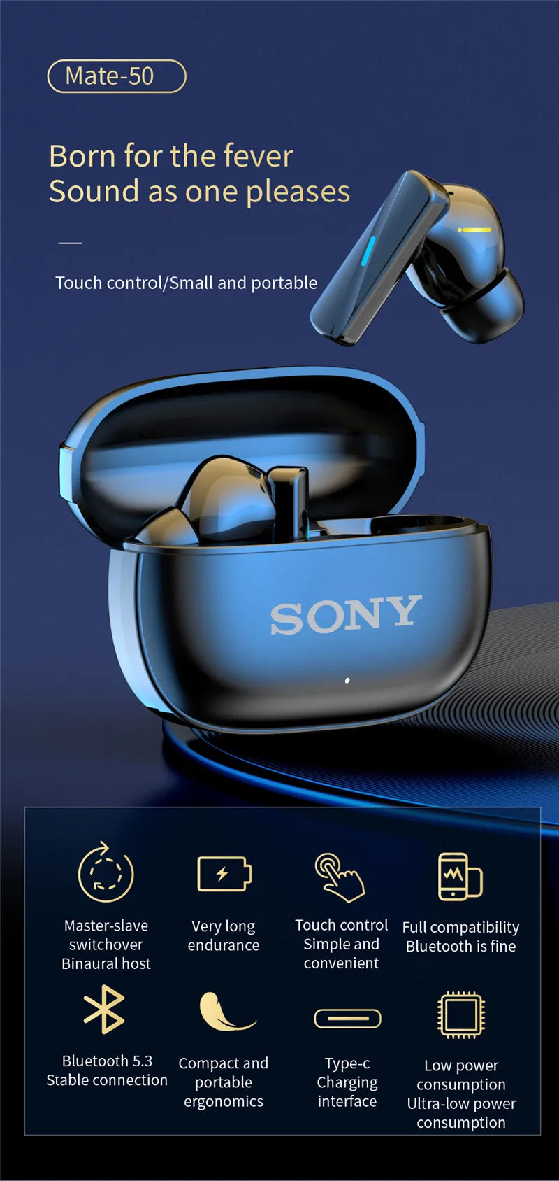 Sony True Wireless Bluetooth Earphones & Headphones In-ear Earplugs Waterproof Fitness Motion Music Hedset Flip Cover Earphone