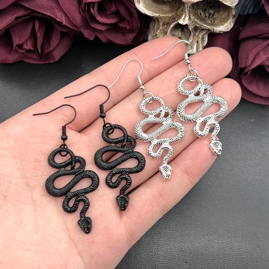 Gothic Snake Charm Earrings  Mysterious Black Snake Pendant Earrings Witchy Goth Spooky JewelryAccessories Gift