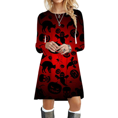 Halloween Party Dresses For Women Funny Cats 3D Pumpkin Print Dress Autumn Winter Fashion Long Sleeve Kawaii Dress Oversize 2023