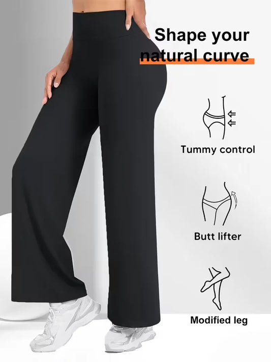 Women's Spring & Summer Wide-Leg Athletic Pants, High-Waisted Butt-Lifting Tummy-Control Yoga Pants,Plus Size Clothes,Jeans（New）