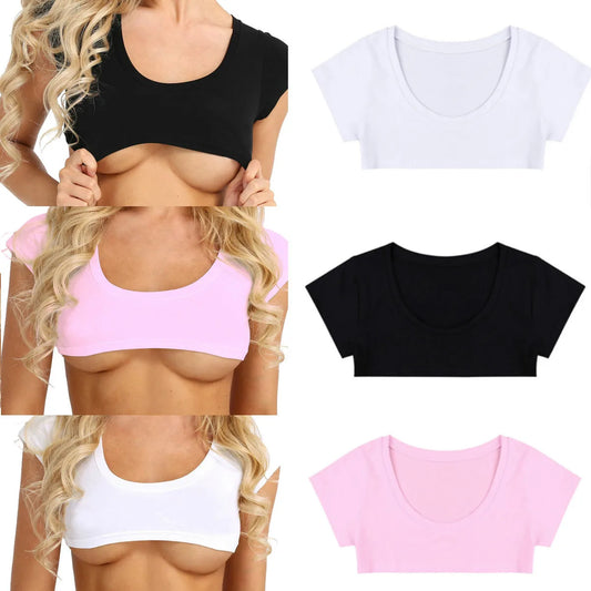 Sexy Summer Women Party Tank Tops Cropped Short Sleeve Cotton Crop Tops Shirt
