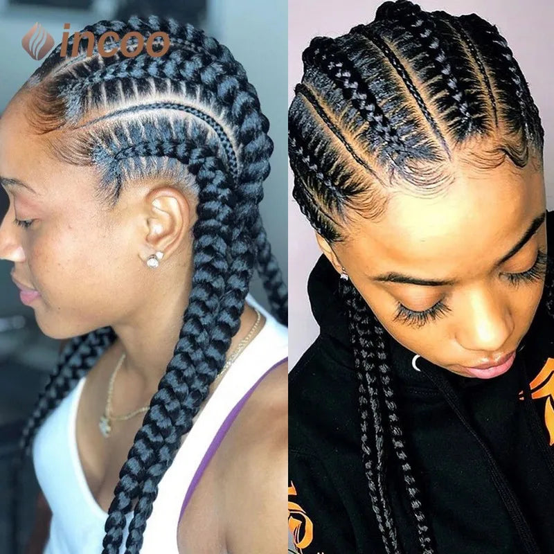 36 Inches Cornrows Braided Wigs Synthetic Full Lace Wig For Black Women Jumbo Braided Wigs Lace Frontal Faux Locs Box Braids Wig