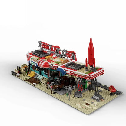 Movie Game Red Abandoned Gas Station Architecture Doomsday MOC House Modular Building Blocks Model Kit Adult Kid Gift 2221PCS