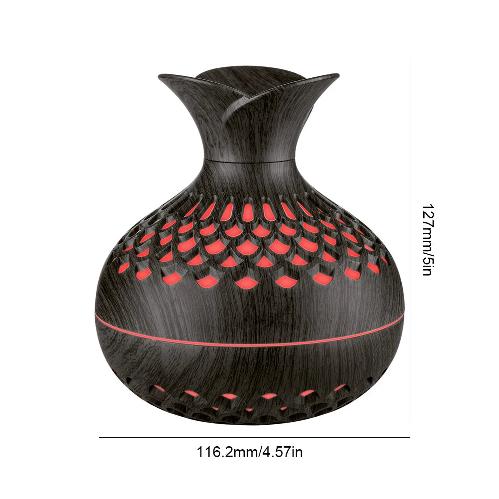 300ML Wood Grain Flower Humidifier Silent Aromatherapy Diffuser USB Rechargeable Mini Air Humidifier with Colorful Night Light