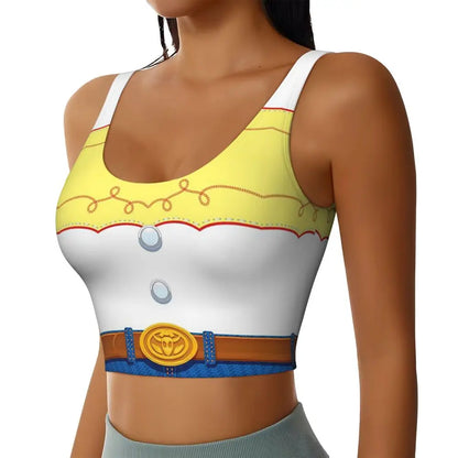 Toy Story Jessie sports bra featuring a vibrant design and a comfortable fit for active wear.
