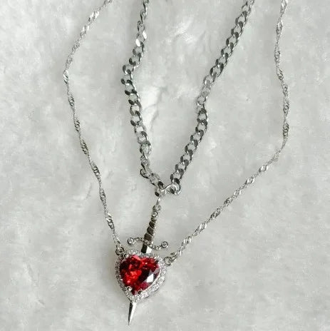 Stainless steel Heart and Sword Couple Necklace Collarbone Chain Sword Necklace Accessories for Women Couple Gift Jewelry ﻿ ﻿