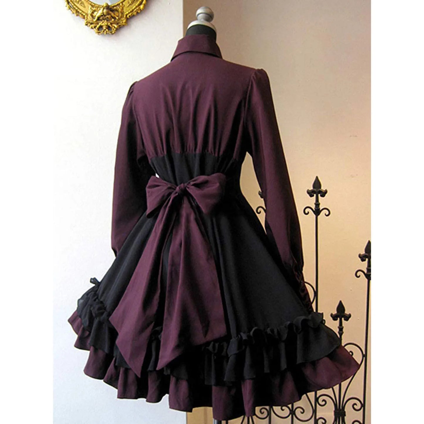 Women Vintage Palace Lolita Dress Bow Collar High Waist Victorian Princess Gothic Dress Renaissance Ruffles Cocktail Party Dress