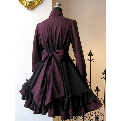 Women Vintage Palace Lolita Dress Bow Collar High Waist Victorian Princess Gothic Dress Renaissance Ruffles Cocktail Party Dress