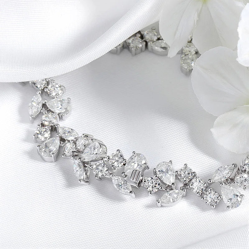 Smyoue 16.8-20.4CTTW Luxury Water Drop Moissanite Bracelet Wedding Female Jewelry Full Diamond Sterling Silver Bangle Plated 18K
