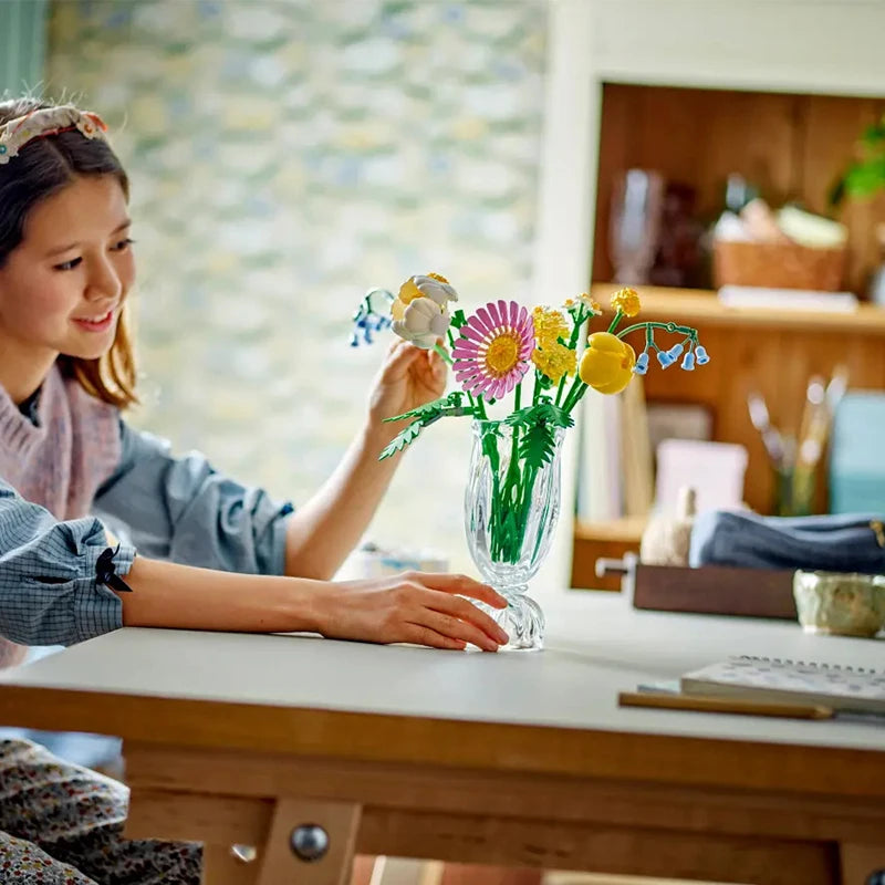 Lego blocks, romantic bouquets, DIY peony eternal flowers, MOC block toys, decorating girls' Valentine's Day gifts