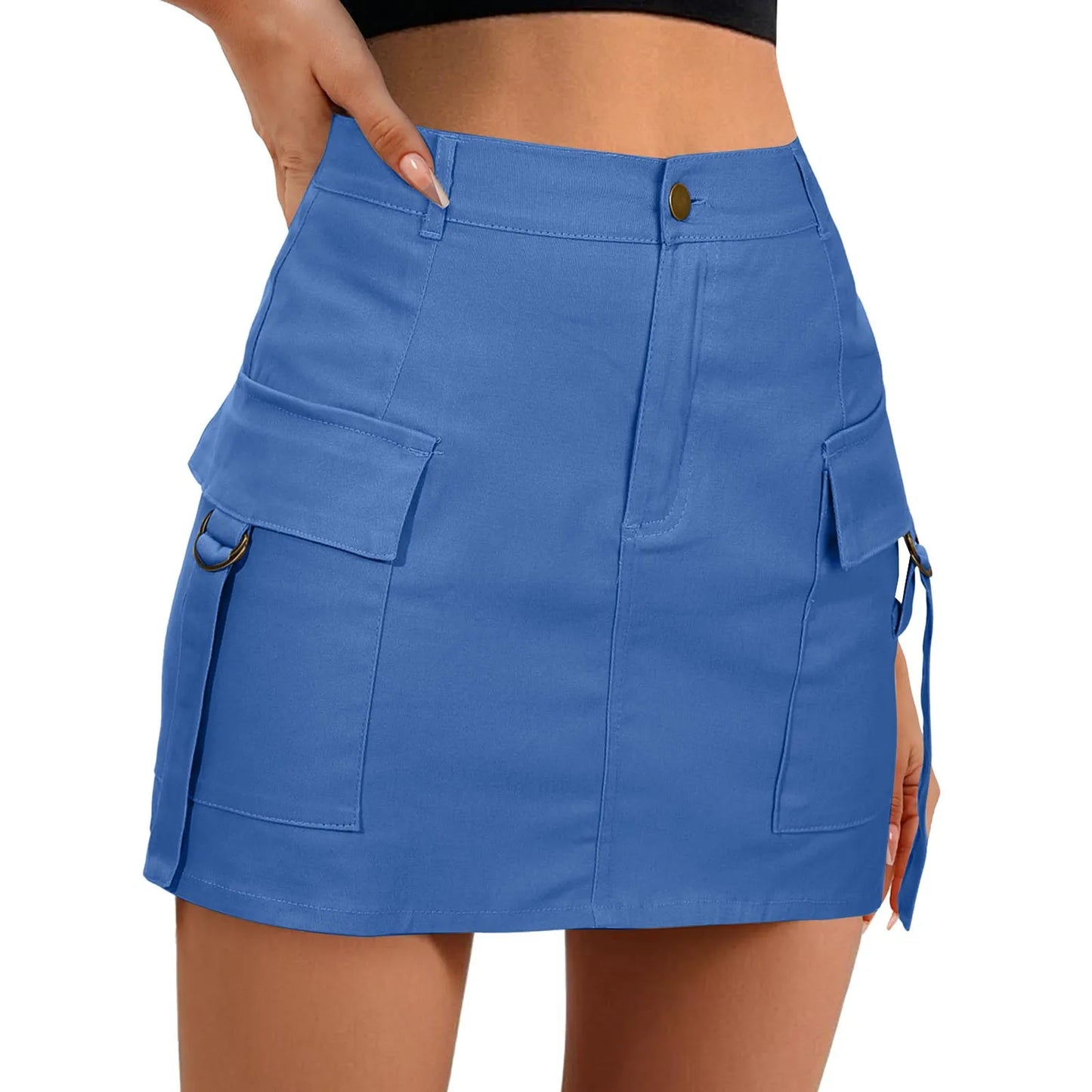 Low Waist Cargo Skirt Women Solid Button Mini Skirt With Pockets Fashion Casual Wrapped Hip A Line Skirt Y2k Girl Streetwear