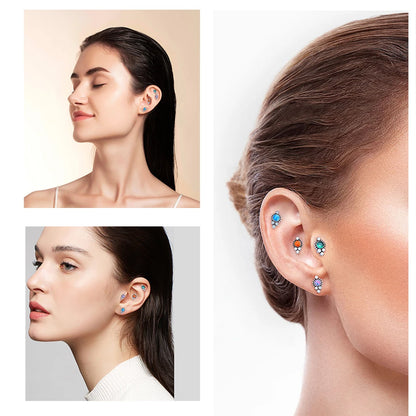 G23 Titanium ASTM F136 Cartilage Ear Studs Zircon Opal Agate Labret Lip Tragus Christmas Gift Piercing Jewelry For Women