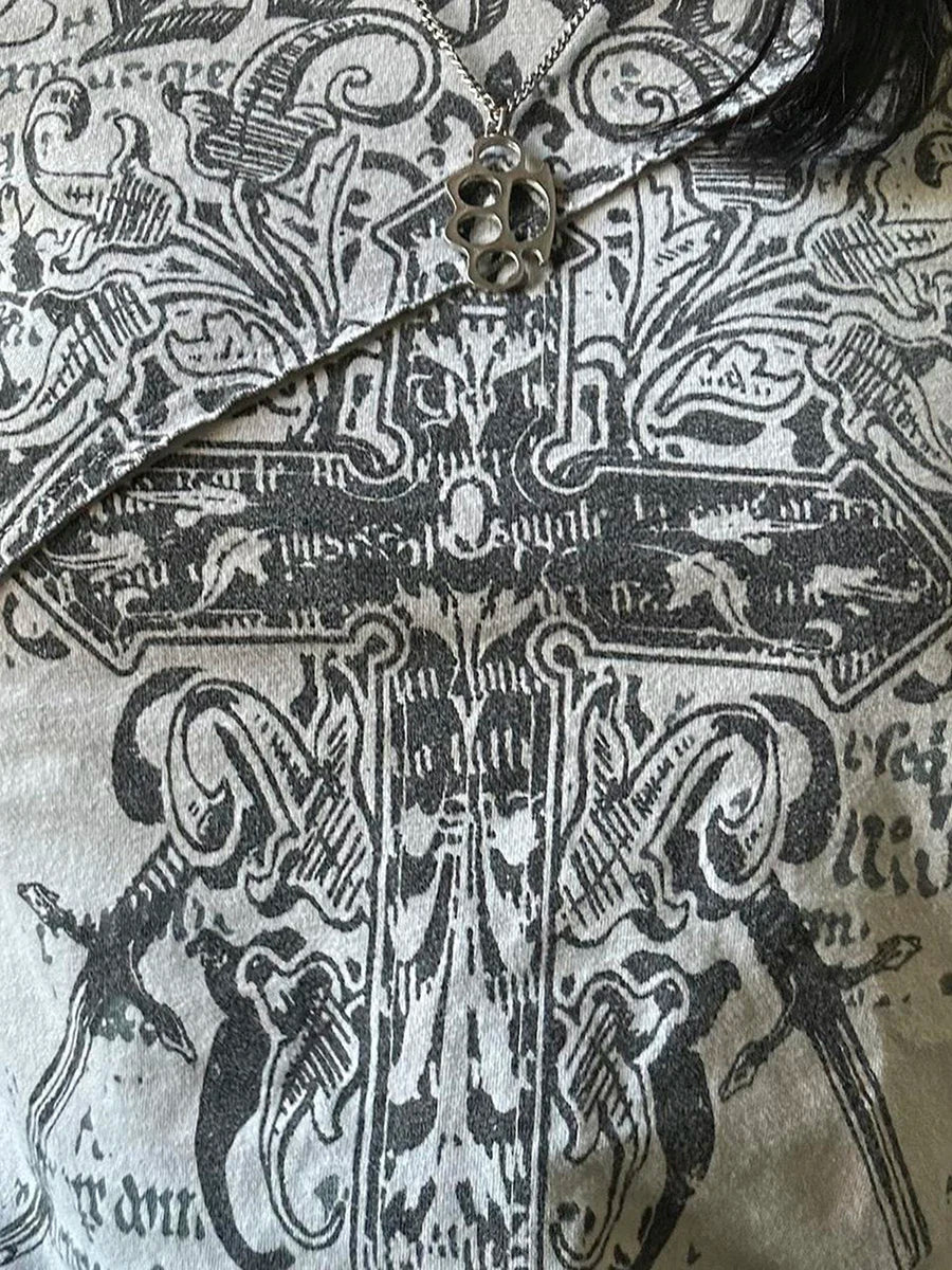 Women s Y2K Fairy Grunge Shirt Vintage Cross Graphic Patchwork Long Sleeve Crewneck T-Shirt Aesthetic Tee Top