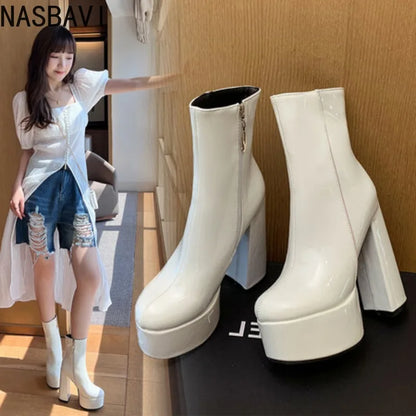 Autumn Winter 2025 New Super High Heels Zipper White Ankle Boots for Women Round Head Casual Party Versatile Platform Shoes 43