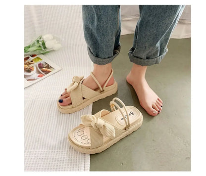 Women Sandalias Mujer Summer Fairy Style 2023 New Fashion Student Platform Roman Lady Sands Flat Shoes Cute Slippers