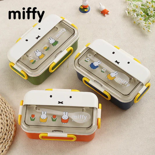 Kawaii Miffy Stainless Steel Divided Lunch Box Water Heated Student Lunch Box Cartoon Children's Lunchbox Christmas Gift Toys