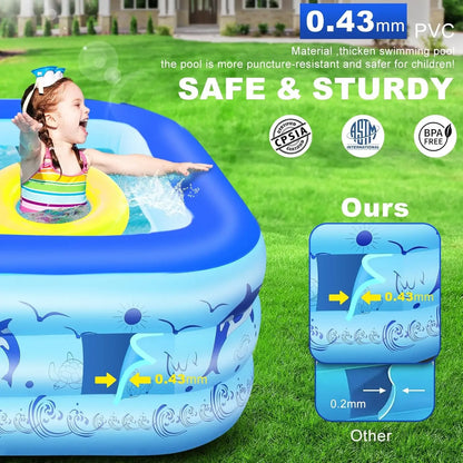 Inflatable Pool with Lights, Upgraded Family Inflatable Swimming Pool for Kids&Adults,Blowup Pool Solar Powered,Large Kiddie