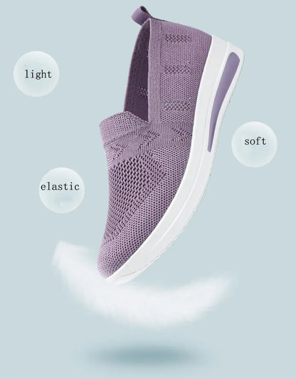 Autumn Women's Slip On Loafers Breathable Mom Soft Flats Classic Office Shoes Knitted Tennis Walking Shoes Sock Sneakers