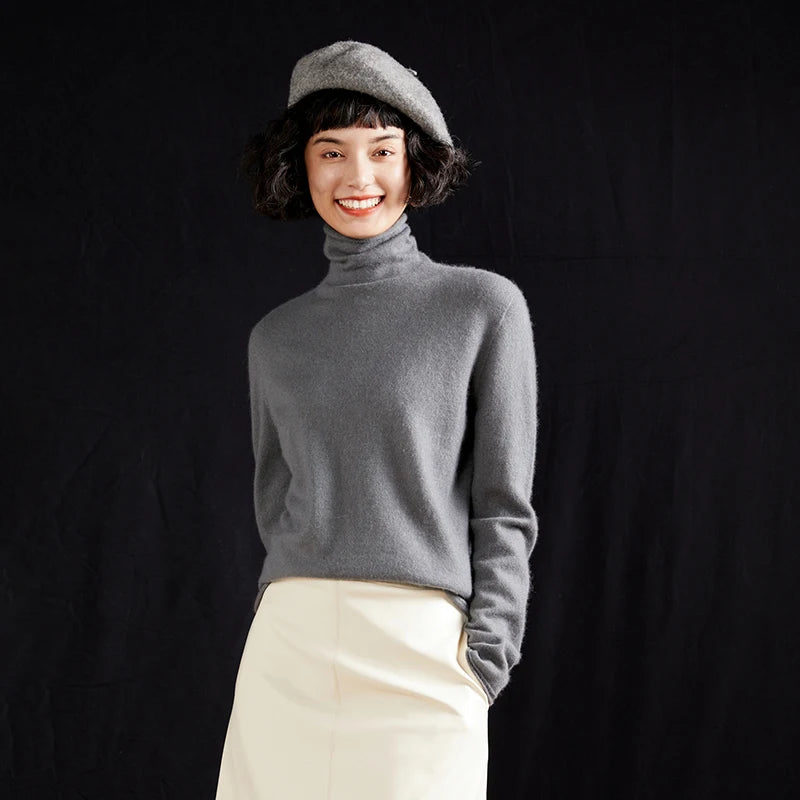 New Women's Cashmere Sweater 100% Pure Cashmere Knitted High Collar Hoodie Hot Selling Soft Solid Color Women's Top