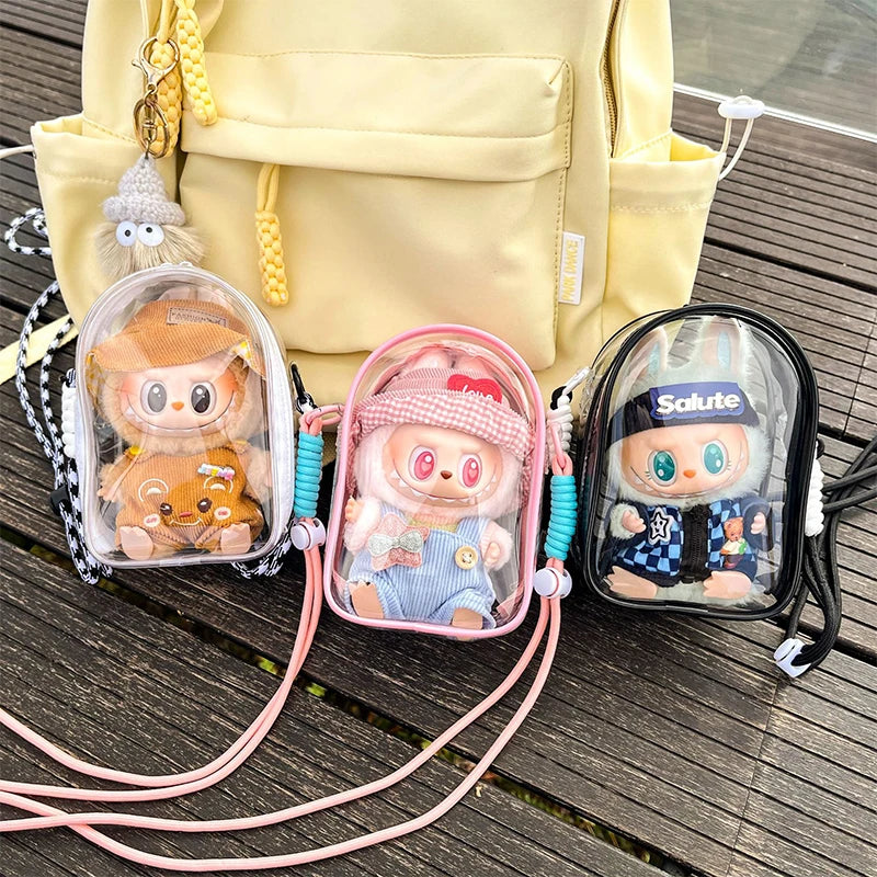 Labubu Protect Case Creative Transparent Colored Ball 15cm Labubu Sitting Party Protection Shoulder Bag Pain Bag PVC Storage Bag