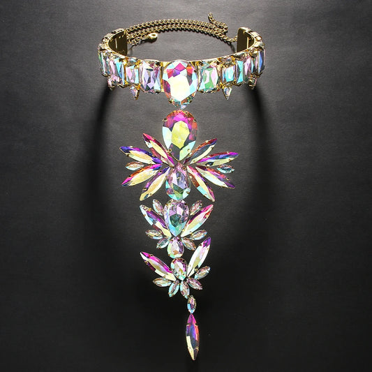 Stonefans Long Pendant Exaggerate Choker Necklace Statement Jewelry Fashion Irregular Rhinestone Collar Choker Party for Women
