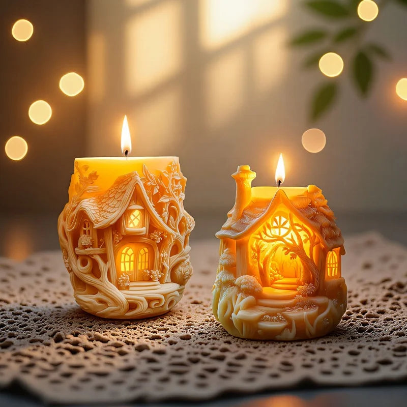 3D Embossed Tree House Silicone Candle Mold DIY Fairy Tale Forest House Aromatherapy Concrete Gypsum Mold Christmas Gift