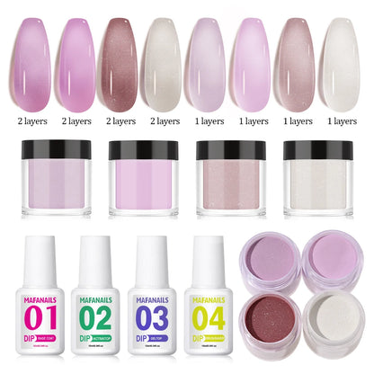 8Pcs Dip Powder Nail Kit Acrylic Dipping Powder System Liquid Set With 2-in-1 Base&Top Coat/Activator/Brush Saver For Nail Salon