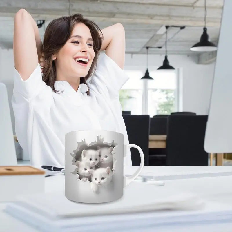 Cat Coffee Mug Ceramic 3D Visual Cat Milk Cup Creative Coffee Cups For Mulled Drinks Unique Cat Lovers Gifts Cups For Tea