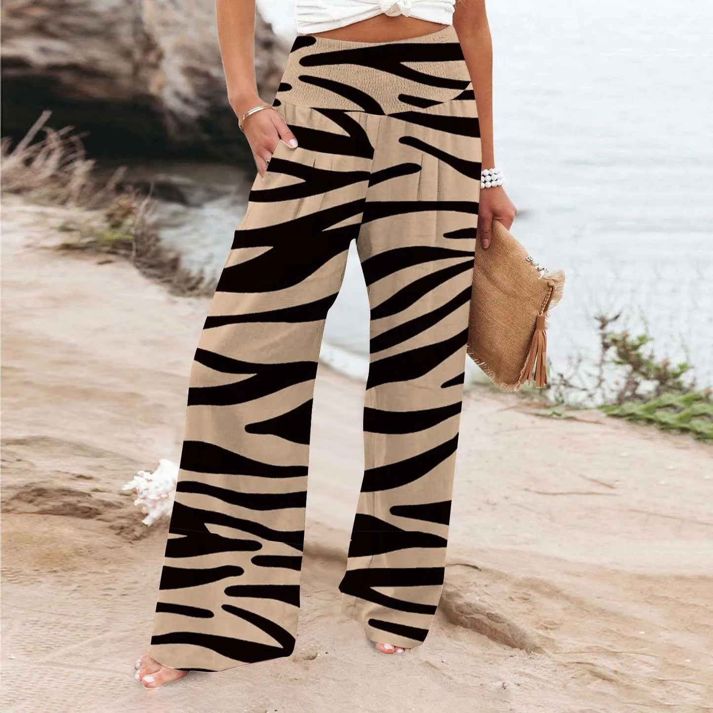 Dot Printed High Waisted Wide Leg Summer Pants For Teen Girls Women Casual Fit Palazzo Pants Beach Trendy Trouses With Pockets