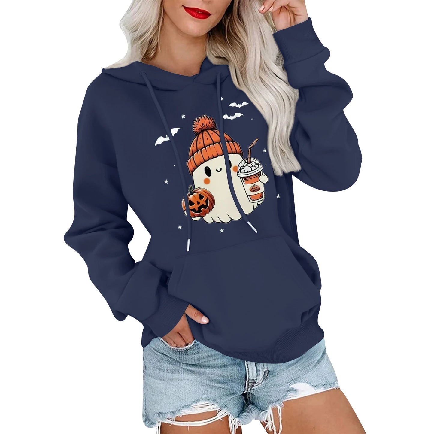 Women Halloween Printed Hoodie Casual Long Sleeve Sweatshirt Fashion Oversize Pullover Cozy Winter Streetwear Chic Loungewear