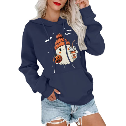 Women Halloween Printed Hoodie Casual Long Sleeve Sweatshirt Fashion Oversize Pullover Cozy Winter Streetwear Chic Loungewear