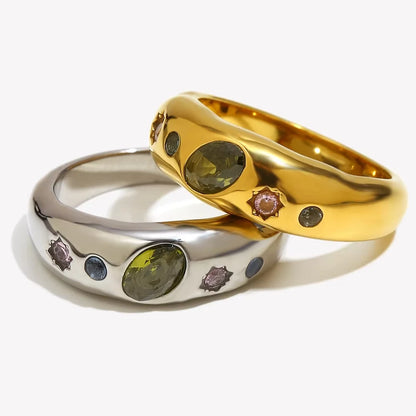 E.B.belle Zircon 18K Plated Stainless Steel Women's Rings Trendy Luxury Shiny Hypoallergenic Rings Sets Jewelry Decoration Gift