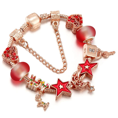 Spring Style Charms Bracelets For Women With Snake Chain Pink Daisy DIY Charms Beads Pendants Fashion Jewelry Dropshipping