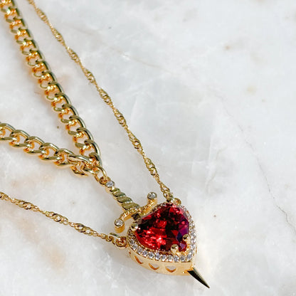 Creative Heart and Sword Couple Necklace Red Pink Heart Sword Necklace Fashion Accessories for Women Couple Gift Jewelry