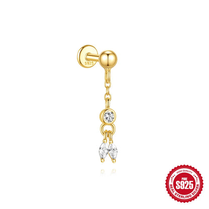 CANNER Pendientes Plata 925 Piercing Stud Earrings For Women Cubic Zirconia 925 Sterling Silver Cartilage Earring Jewerly 1pcs