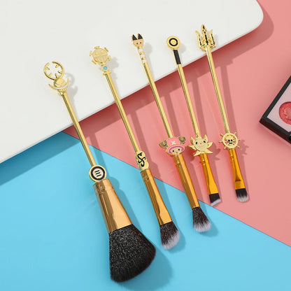 5pcs/set Anime ONE PIECE Tony Tony Chopper Cartoon Magic Wand Makeup Brush Metal Handle Cosplay Makeup Tools With Velvet Bag
