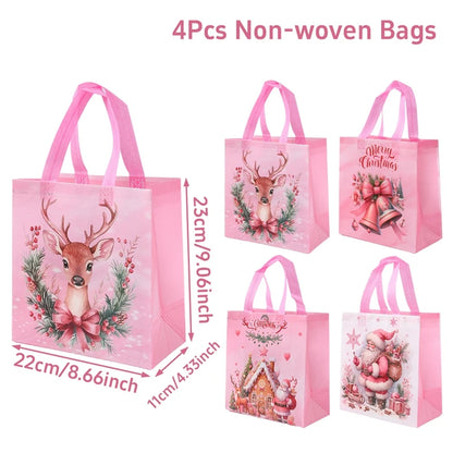 4pcs Christmas Gift Bags Christmas Party Decoration Kids Favors 2025 Xmas Santa Claus Hand Bags Navidad Natal New Year Gift 2026