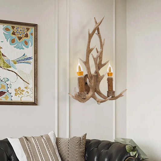 Vintage 2-Lights Candle Antler Chandelier Light Deer Horn Wall LED Pendant Lamp E14 Room Decor Lamps for Living Room